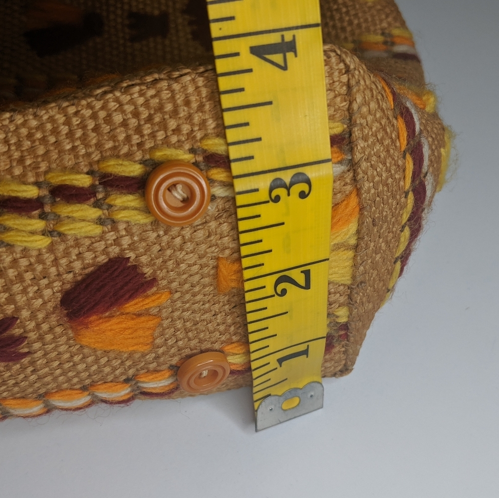 VINTAGE Handmade Boho Embroidered Burlap Tote - Picture 8 of 11